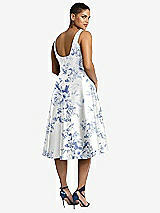 Rear View Thumbnail - Cottage Rose Larkspur Bateau Neck High Low Floral Satin Cocktail Dress