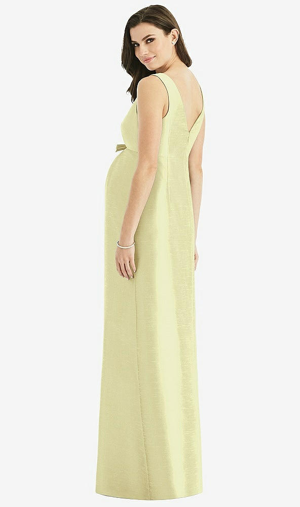 Back View - Butter Yellow Sleeveless Satin Twill Maternity Dress