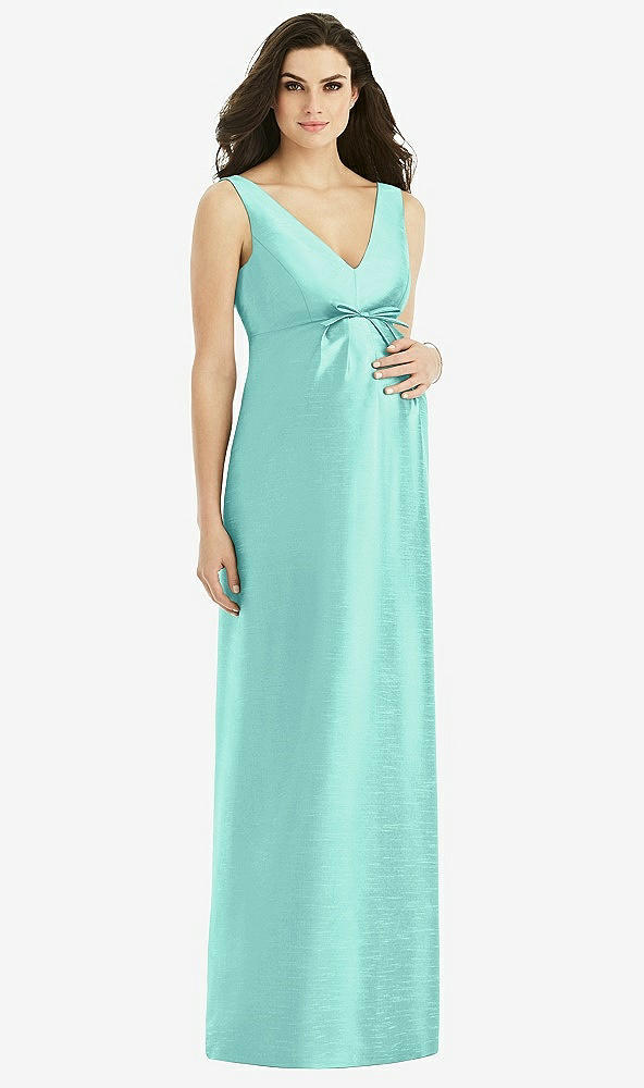 Front View - Coastal Sleeveless Satin Twill Maternity Dress