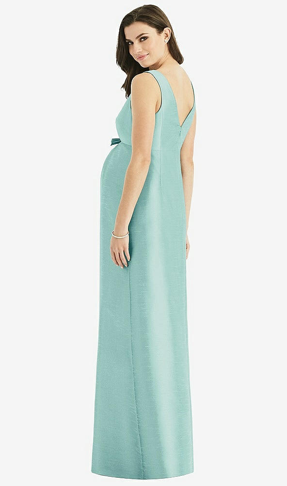 Back View - Coastal Sleeveless Satin Twill Maternity Dress