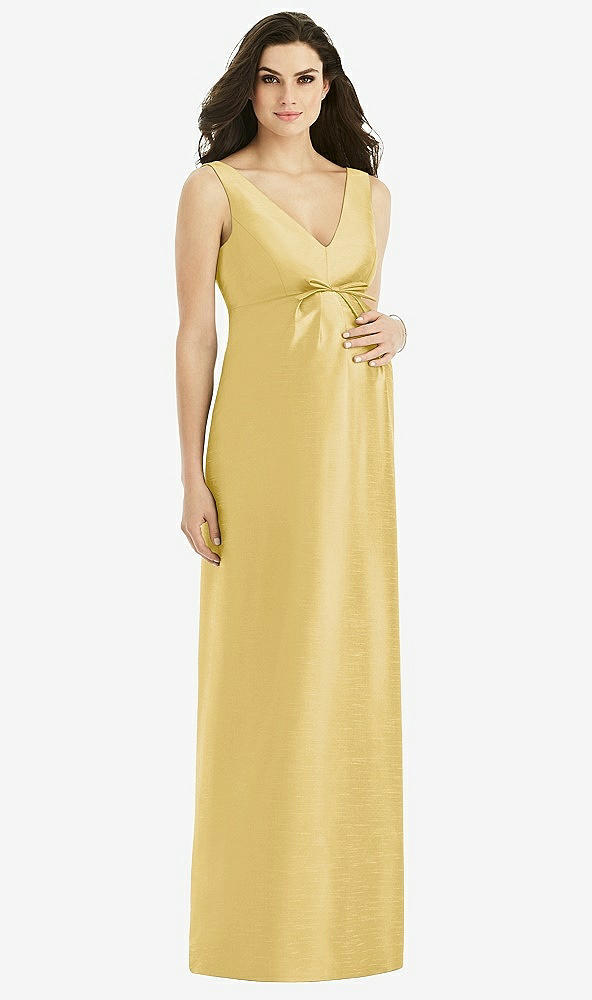 Front View - Maize Sleeveless Satin Twill Maternity Dress