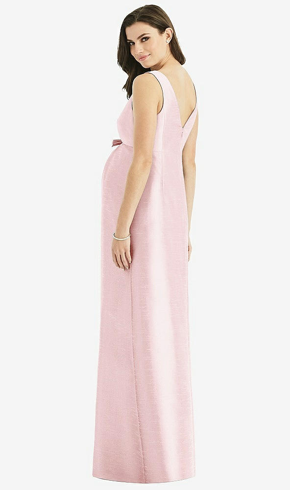 Back View - Ballet Pink Sleeveless Satin Twill Maternity Dress