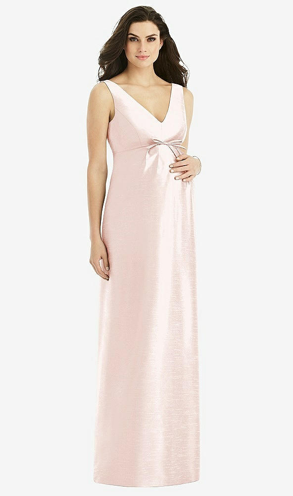 Front View - Blush Sleeveless Satin Twill Maternity Dress