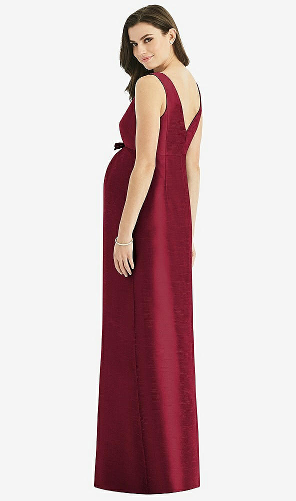 Back View - Burgundy Sleeveless Satin Twill Maternity Dress