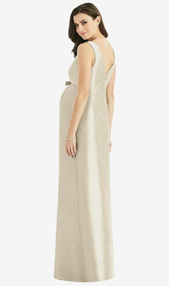 Back View - Champagne Sleeveless Satin Twill Maternity Dress