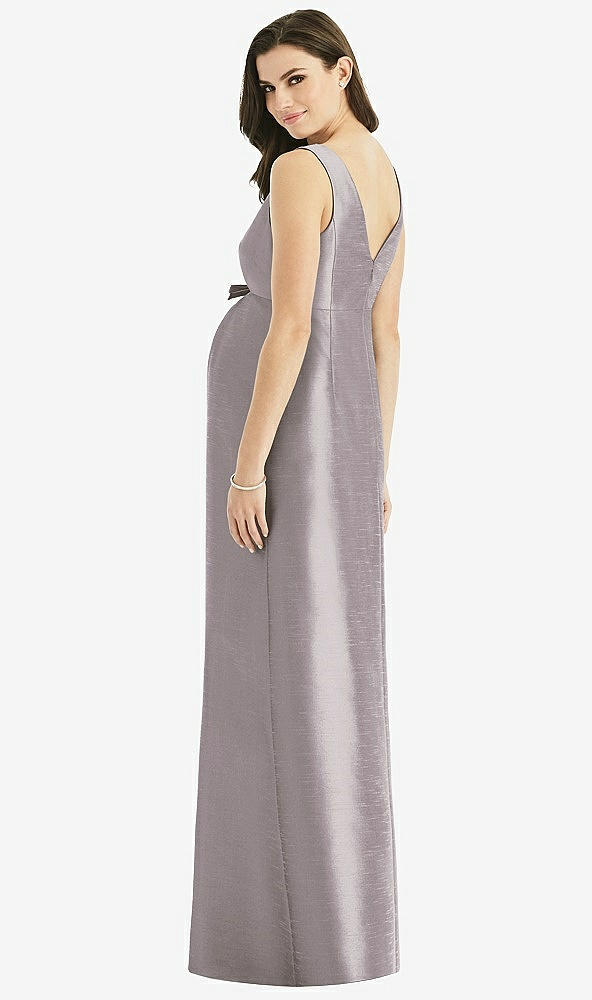 Back View - Cashmere Gray Sleeveless Satin Twill Maternity Dress