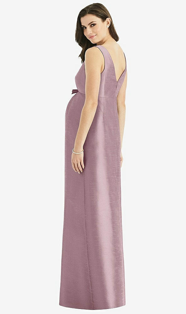 Back View - Dusty Rose Sleeveless Satin Twill Maternity Dress