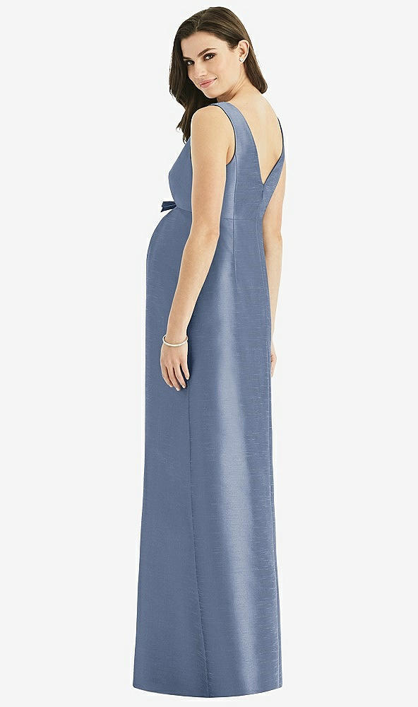 Back View - Larkspur Blue Sleeveless Satin Twill Maternity Dress