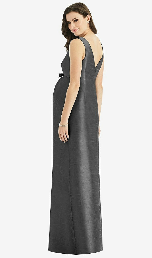 Back View - Pewter Sleeveless Satin Twill Maternity Dress