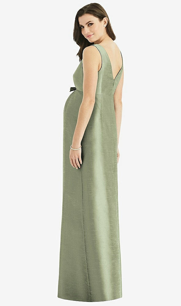 Back View - Sage Sleeveless Satin Twill Maternity Dress