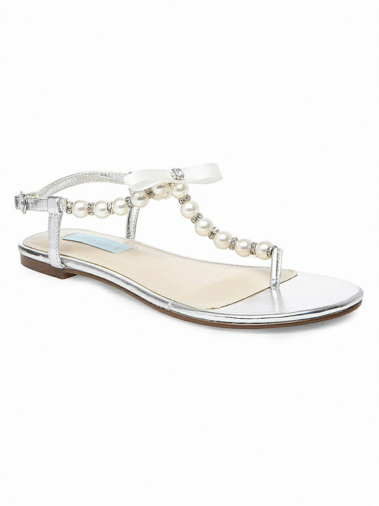 Front View - Silver Betsey Blue Pearl Bridal Sandal