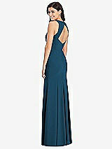 Rear View Thumbnail - Atlantic Blue Diamond Cutout Back Trumpet Gown with Front Slit