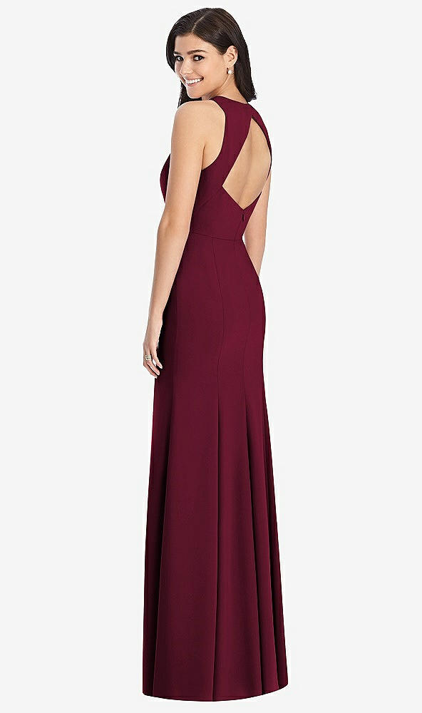 Back View - Cabernet Diamond Cutout Back Trumpet Gown with Front Slit