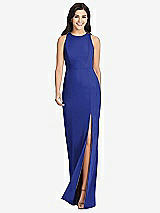 Front View Thumbnail - Cobalt Blue Diamond Cutout Back Trumpet Gown with Front Slit