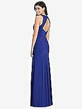 Rear View Thumbnail - Cobalt Blue Diamond Cutout Back Trumpet Gown with Front Slit