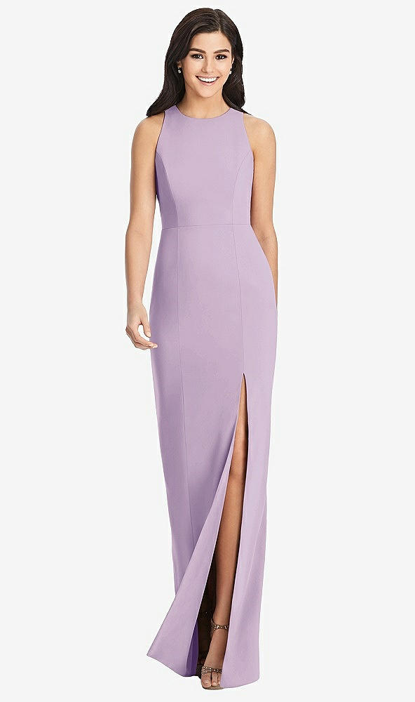 Front View - Pale Purple Diamond Cutout Back Trumpet Gown with Front Slit