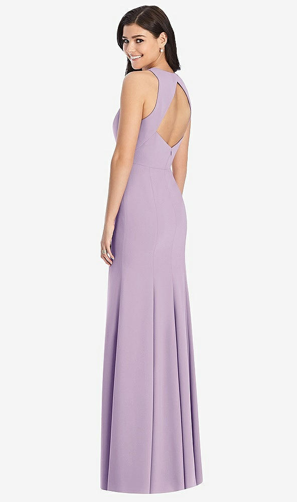 Back View - Pale Purple Diamond Cutout Back Trumpet Gown with Front Slit