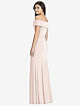 Rear View Thumbnail - Blush Cuffed Off-the-Shoulder Trumpet Gown