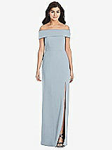 Front View Thumbnail - Mist Cuffed Off-the-Shoulder Trumpet Gown