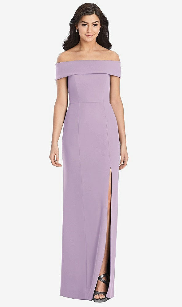 Front View - Pale Purple Cuffed Off-the-Shoulder Trumpet Gown