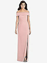 Front View Thumbnail - Rose - PANTONE Rose Quartz Cuffed Off-the-Shoulder Trumpet Gown