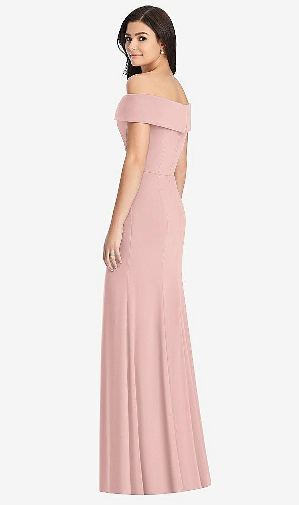 Back View - Rose - PANTONE Rose Quartz Cuffed Off-the-Shoulder Trumpet Gown