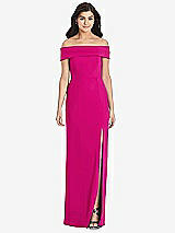 Front View Thumbnail - Think Pink Cuffed Off-the-Shoulder Trumpet Gown