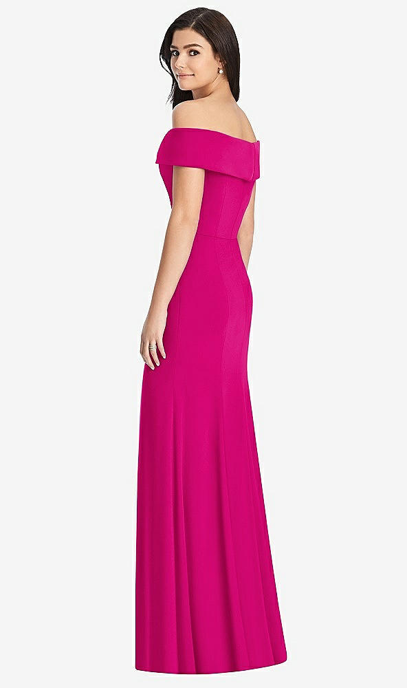 Back View - Think Pink Cuffed Off-the-Shoulder Trumpet Gown