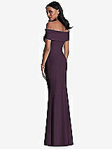 Rear View Thumbnail - Aubergine Natural Waist Off-The-Shoulder Mermaid Dress