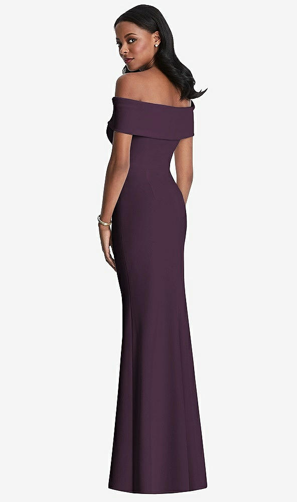 Back View - Aubergine Natural Waist Off-The-Shoulder Mermaid Dress