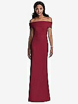 Front View Thumbnail - Burgundy Natural Waist Off-The-Shoulder Mermaid Dress