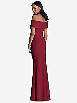 Rear View Thumbnail - Burgundy Natural Waist Off-The-Shoulder Mermaid Dress