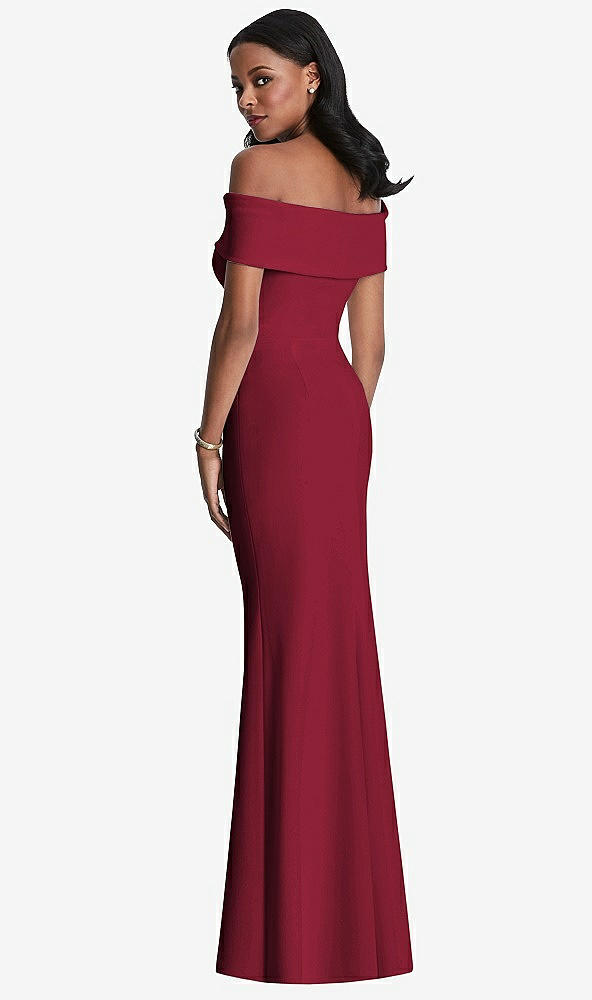 Back View - Burgundy Natural Waist Off-The-Shoulder Mermaid Dress