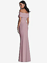 Rear View Thumbnail - Dusty Rose Natural Waist Off-The-Shoulder Mermaid Dress