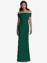 Front View Thumbnail - Hunter Green Natural Waist Off-The-Shoulder Mermaid Dress