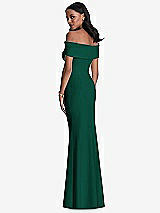 Rear View Thumbnail - Hunter Green Natural Waist Off-The-Shoulder Mermaid Dress