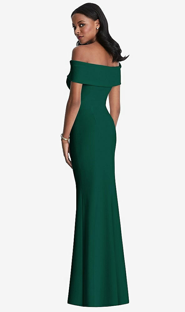 Back View - Hunter Green Natural Waist Off-The-Shoulder Mermaid Dress