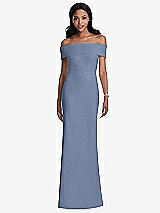 Front View Thumbnail - Larkspur Blue Natural Waist Off-The-Shoulder Mermaid Dress