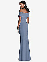 Rear View Thumbnail - Larkspur Blue Natural Waist Off-The-Shoulder Mermaid Dress