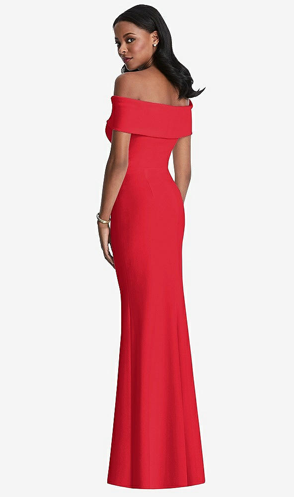 Back View - Parisian Red Natural Waist Off-The-Shoulder Mermaid Dress