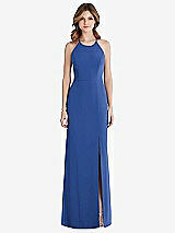 Front View Thumbnail - Classic Blue Criss Cross Open-Back Chiffon Trumpet Gown