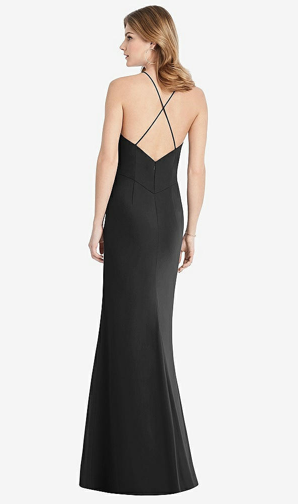 Back View - Black Criss Cross Open-Back Chiffon Trumpet Gown