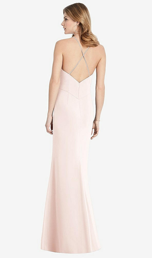 Back View - Blush Criss Cross Open-Back Chiffon Trumpet Gown