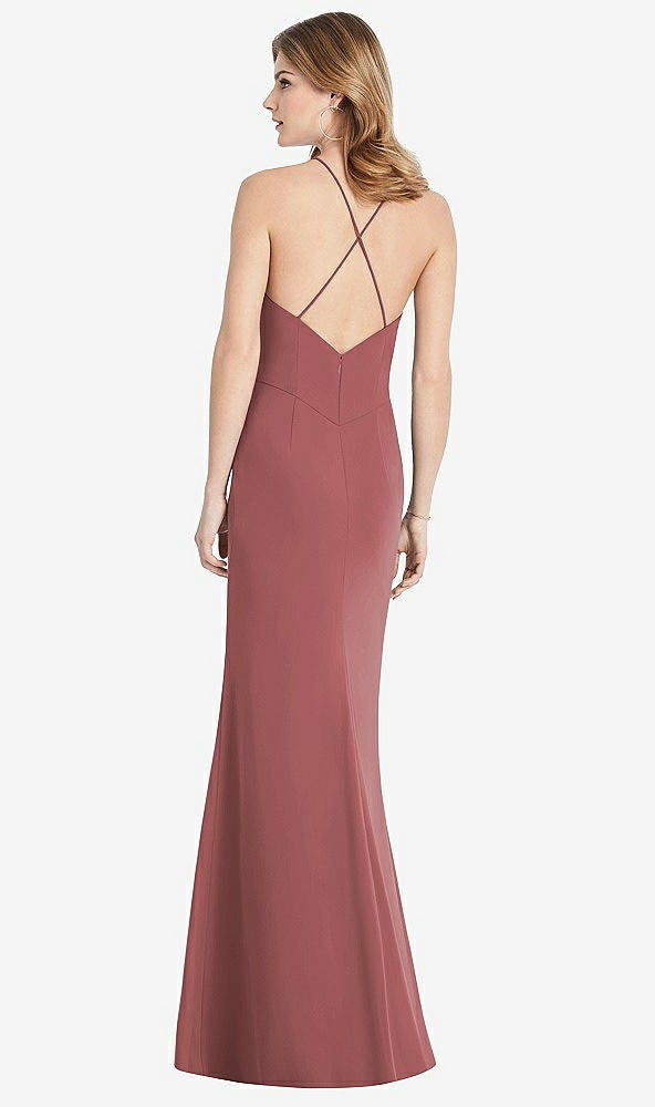 Back View - English Rose Criss Cross Open-Back Chiffon Trumpet Gown