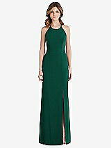 Front View Thumbnail - Hunter Green Criss Cross Open-Back Chiffon Trumpet Gown