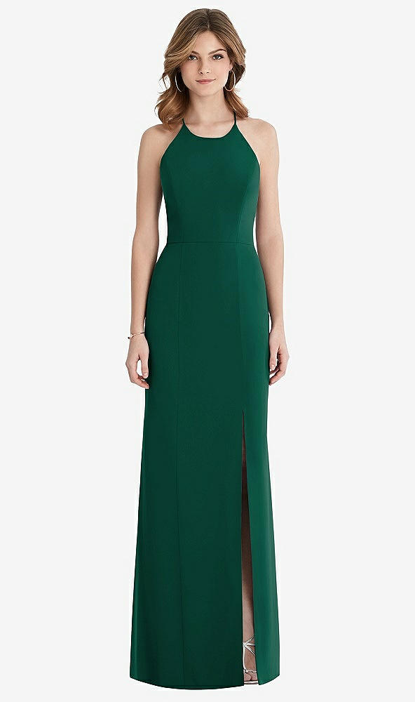 Front View - Hunter Green Criss Cross Open-Back Chiffon Trumpet Gown