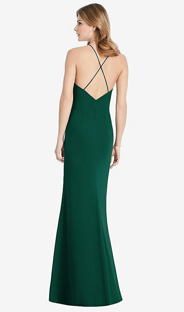 Back View - Hunter Green Criss Cross Open-Back Chiffon Trumpet Gown