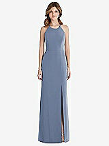 Front View Thumbnail - Larkspur Blue Criss Cross Open-Back Chiffon Trumpet Gown