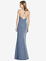 Rear View Thumbnail - Larkspur Blue Criss Cross Open-Back Chiffon Trumpet Gown