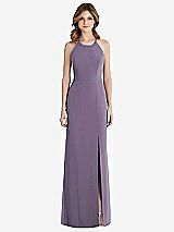 Front View Thumbnail - Lavender Criss Cross Open-Back Chiffon Trumpet Gown